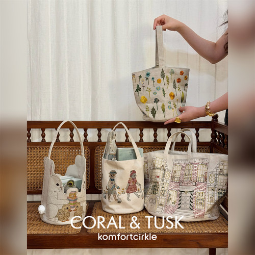 CORAL & TUSK 美国小众可爱手工刺绣水桶型包袋手提收纳日常出行