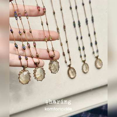 SHARING Rutile Quartz项链 天然半宝石吊坠串珠编绳法国高级手工