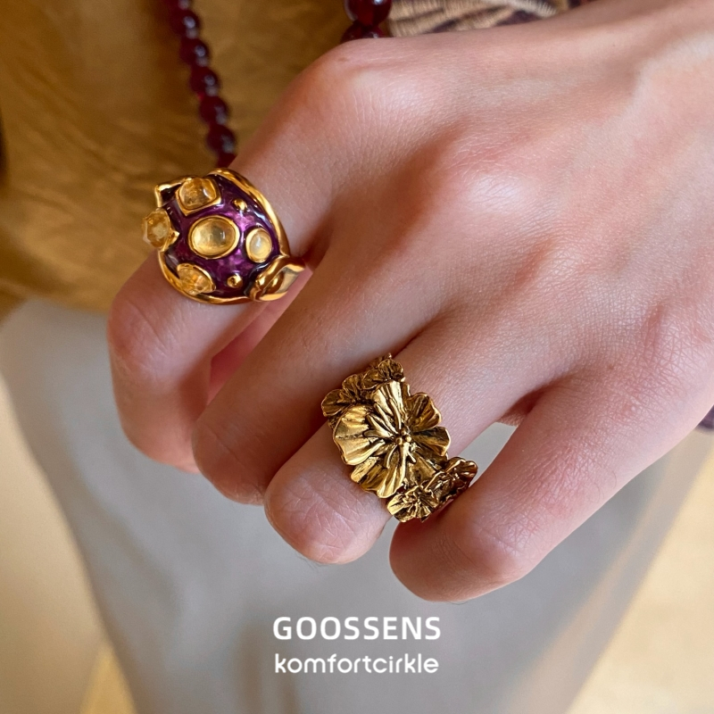 GOOSSENS 法国轻奢小众24K镀金轻奢高级感纹理半宝石女戒指ring 饰品/流行首饰/时尚饰品新 戒指/指环 原图主图