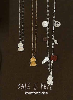 SALE E PEPE胡椒盐 纯银酒神吊坠项链红卵石酒会锁骨链原创设计