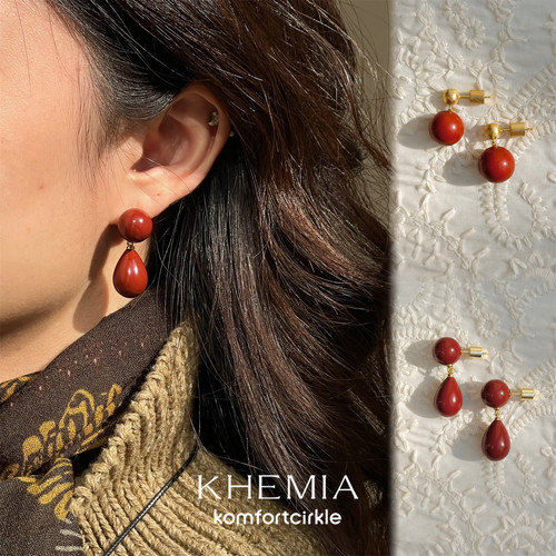 KHEMIA Carmine圆球耳钉 Rosalie水滴形耳环 银镀金红石新年新品