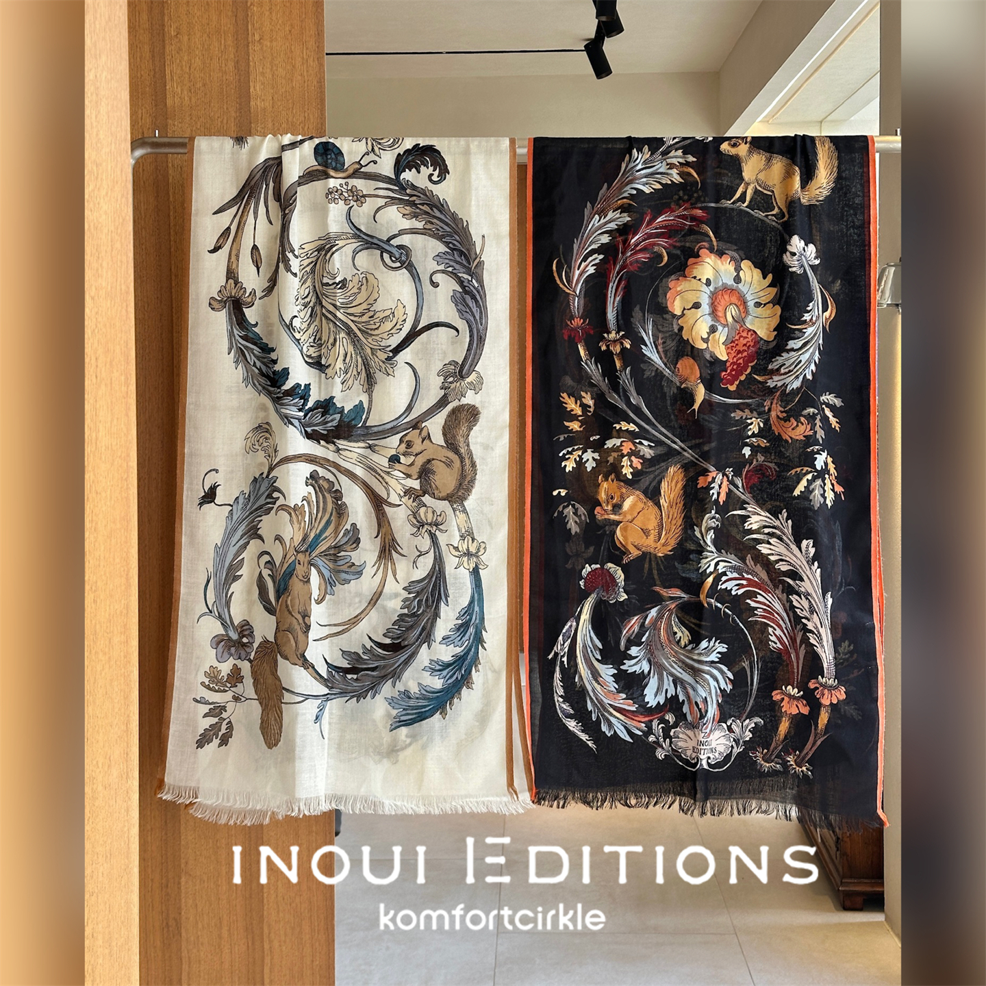 INOUI EDITIONS 55*190松鼠羊毛印花长丝巾围巾披肩法国时髦百搭