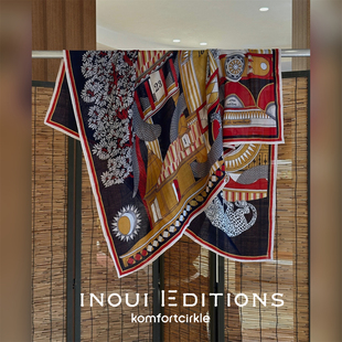 INOUI EDITIONS 100*100动物城堡羊毛印花方巾丝巾围巾披肩法国