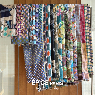 自留推荐 EPICE 25秋冬新品 浪漫感花卉印花拼色方巾头巾围巾披肩