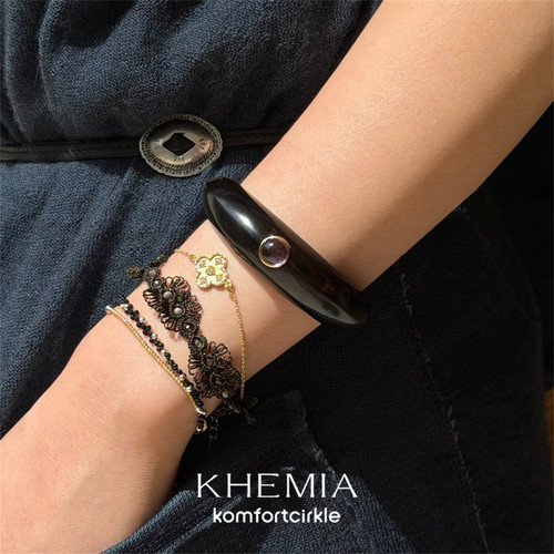 自留推荐 KHEMIA Bois手镯 原创设计黑檀木紫水晶森息开口手环