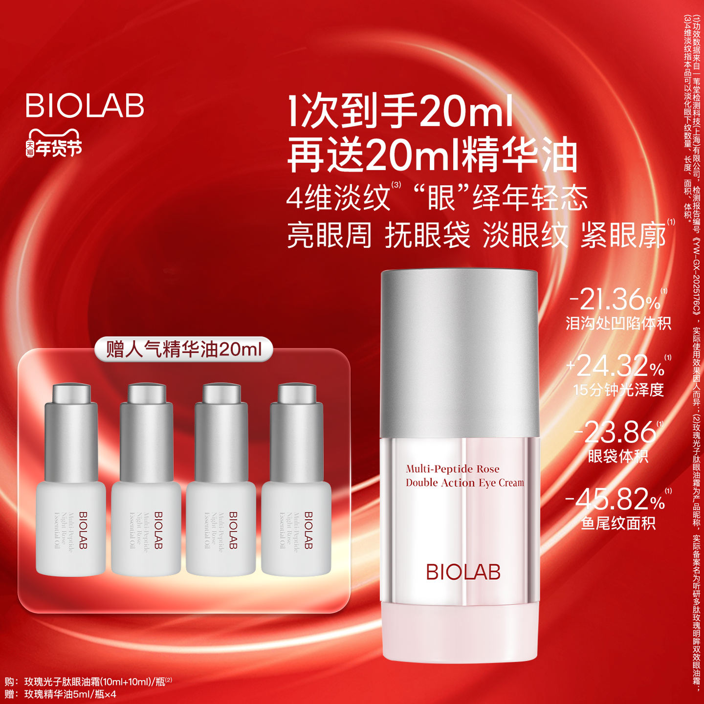【年货节】BIOLAB听研多肽玫瑰明眸双效眼油霜紧致抗皱舒缓保湿,美容护肤/美体/精油,眼霜,淘宝优惠券,粉丝福利购,淘宝优惠卷