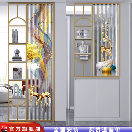 新款现代简约轻奢客厅艺术画长虹玻璃屏风入户鞋柜一体卫生间隔断