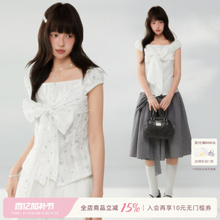 ECHOSTA“白日诗章”碎花系带蝴蝶结设计收腰显瘦衬衫上衣女春夏