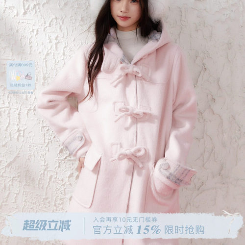 粉色蝴蝶结拼接格纹外套
