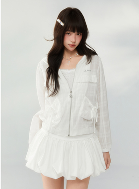 ECHOSTA“白桃苏打”轻薄百搭拉链开衫连帽罩衫微透春夏上衣外套