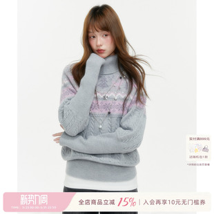 ECHOSTA费尔岛灰色针织半高领毛衣收腰女秋冬针织衫 上衣套头