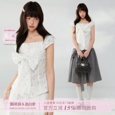 ECHOSTA“白日诗章”碎花系带蝴蝶结设计收腰显瘦衬衫上衣女春夏