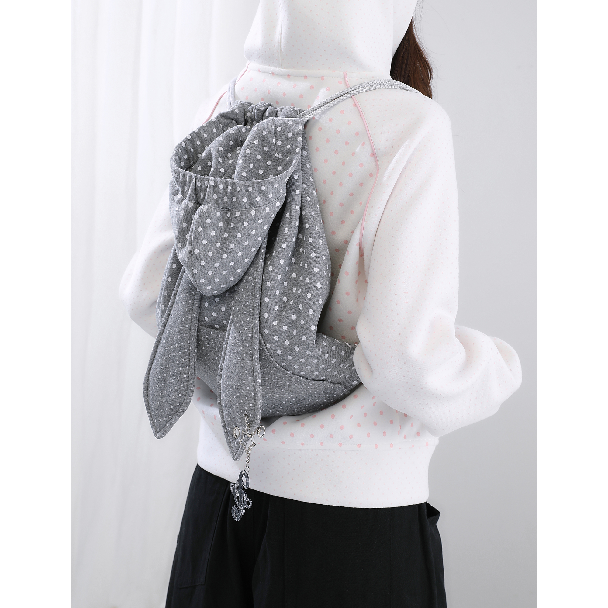 ECHOSTA波点兔耳包亚萌感抽绳原创卫衣帽子袋子包日系少女可爱