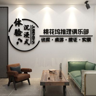 网红剧本杀店墙面装饰推理侦探社烧脑游戏狼人杀主题墙贴店名定制