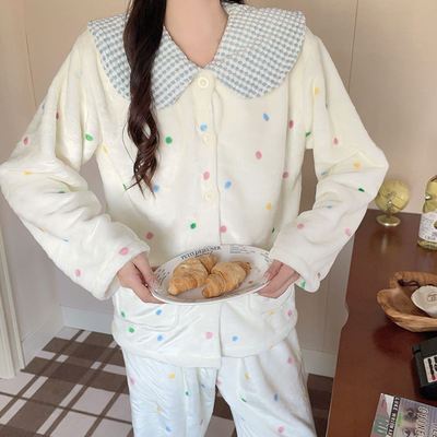 珊瑚绒睡衣女孩初中生秋冬季加绒加厚款2025新款大童法兰绒少女风