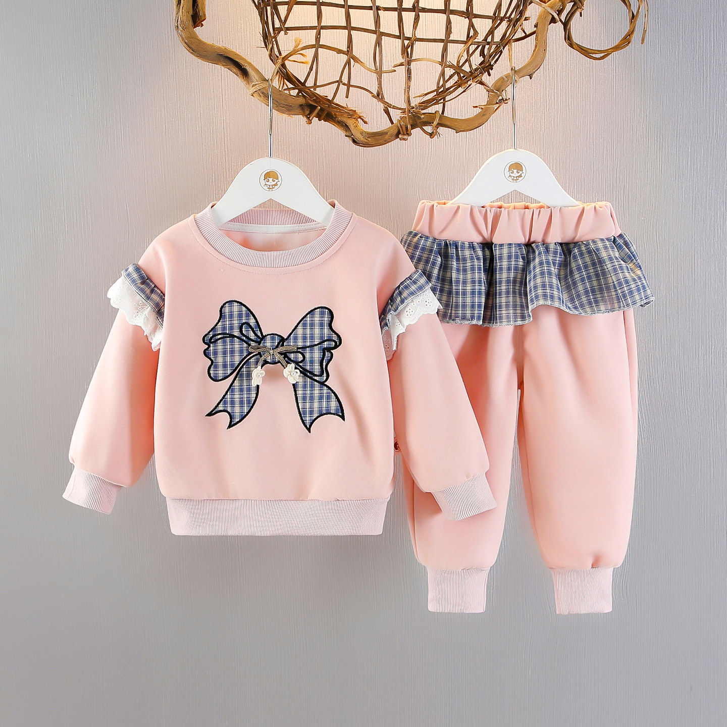 春秋女童蝴蝶结卫衣套装女宝宝洋气可爱休闲长袖两件套儿童衣服潮