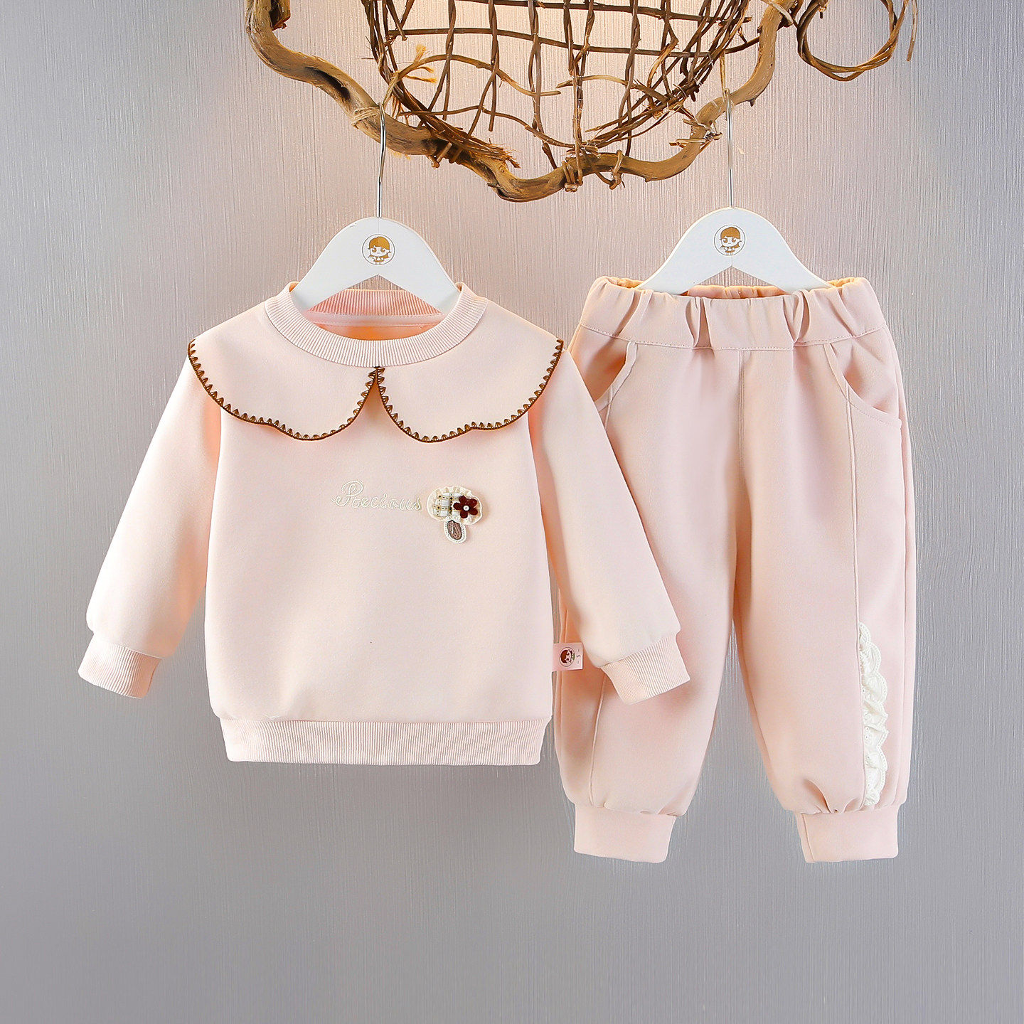 女童春秋娃娃领长袖卫衣两件套0-3岁女宝宝春季新款1洋气休闲套装