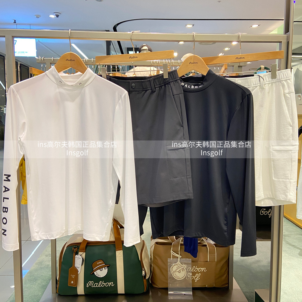 MALBON高尔夫球服套装25春夏新款半高领长袖T恤男打底衫运动短裤