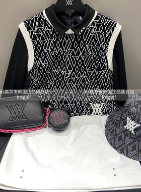 Anew高尔夫服装满印针织背心马甲女士长袖打底衫上衣包臀半身短裙