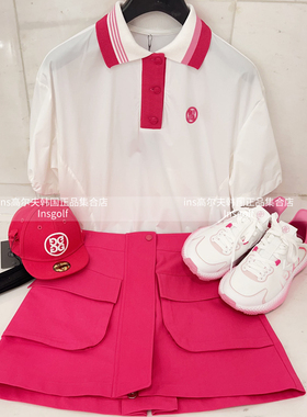 G FORE高尔夫服装女士冷感翻领休闲短袖针织上衣包臀半身短裙套装