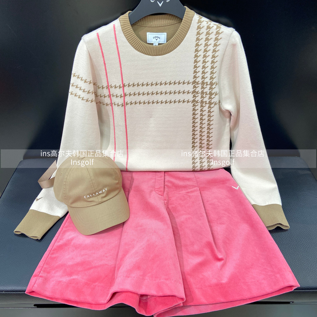 Callaway高尔夫服装女士秋冬新款球服上衣针织衫宽松休闲短裤套装