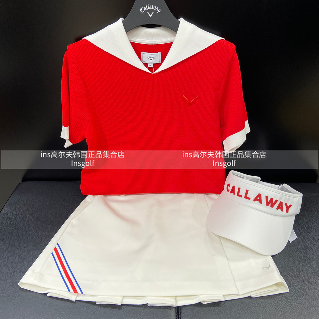 Callaway高尔夫服装2025秋冬新款休闲运动撞色短袖针织衫包臀短裙