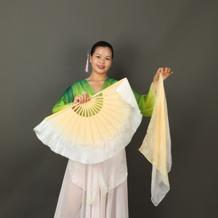 8寸花鼓灯舞蹈扇正品真丝扇儿童双面扇渐变色胶州秧歌扇子考级扇