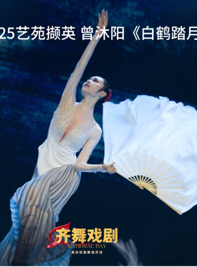《白鹤踏月》白色真丝舞蹈扇加长跳舞扇双面扇古典舞广场舞秧歌扇
