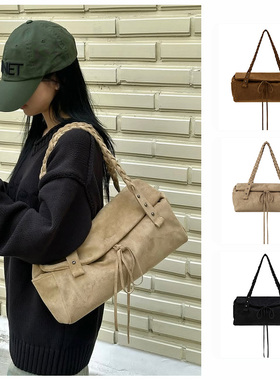 若若韩国正品代购deinet25新款麂皮单肩包系带磁吸扣大容量腋下包