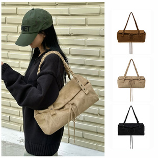 若若韩国正品代购deinet25新款麂皮单肩包系带磁吸扣大容量腋下包