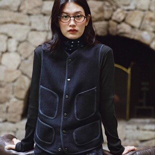 若若韩国正品代购直邮urbanic30秋冬日本产羊毛口袋马甲背心女