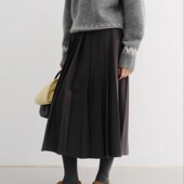 若若韩代正品 直邮DUNST25秋冬宽松百褶半身裙秋冬A字毛呢中长长款