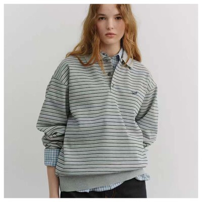 若若韩代正品直邮dunst26春款striped logo条纹polo卫衣上衣T恤