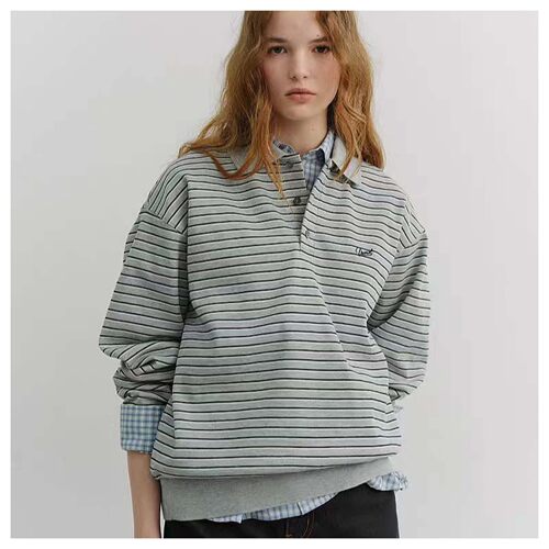若若韩代正品直邮dunst26春款striped logo条纹polo卫衣上衣T恤