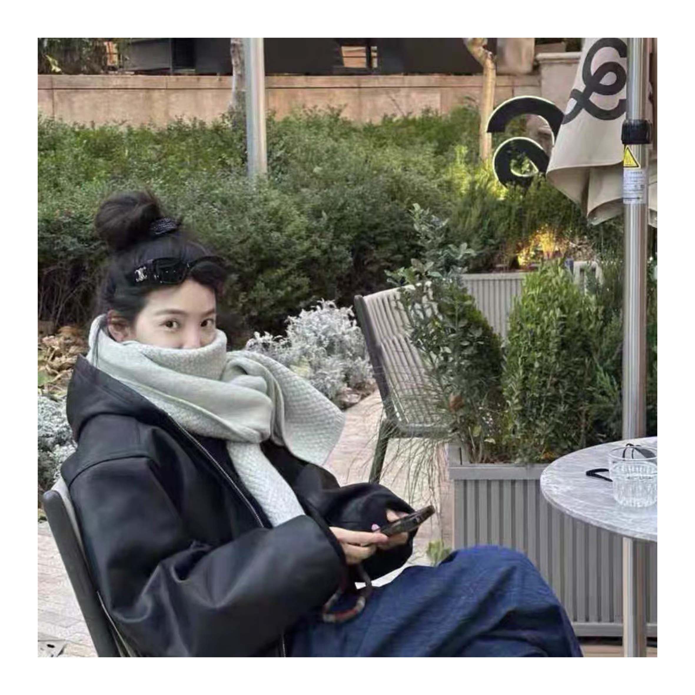 若若韩代正品直邮facade pattern章若楠同款纹理羊毛羊绒围巾围脖