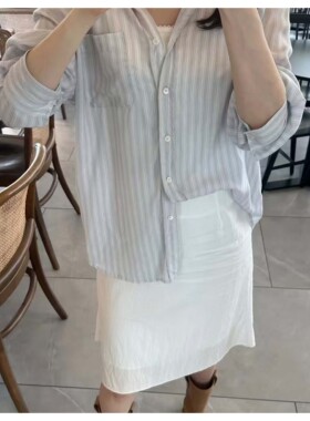 若若韩代正品直邮lebane fonte stripe 半透柔软条纹衬衫上衣女