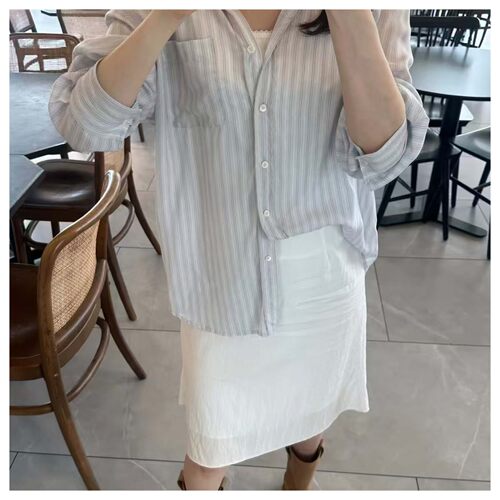 若若韩代正品直邮lebane fonte stripe 半透柔软条纹衬衫上衣女