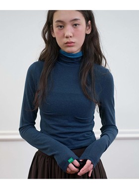 若若韩代正品直邮nocontent25秋冬拼色高领长袖T恤打底内搭修身女