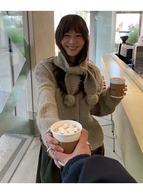 若若韩代正品直邮openyy25秋冬shaggy毛绒针织开衫内搭打底女