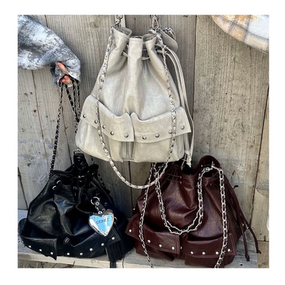 若若韩代正品直邮deinet设计师品牌抽绳链条水桶包机车双肩链条包