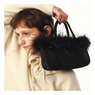 若若韩代正品直邮moonsun时尚鸵鸟毛托特包手提晚宴小拎包通勤女