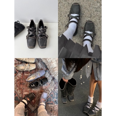 若若韩国正品代购韩国设计师小众品牌 openyy 绑带芭蕾鞋