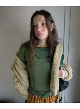 若若韩代正品直邮nocontent25秋冬拼色缝线针织上衣打底内搭T恤女