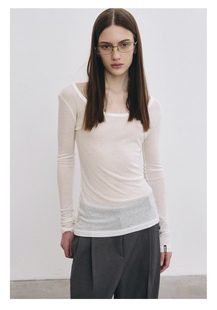 韩代正品直邮nicknicole设计师品牌长袖T恤打底衫ins风微透性感