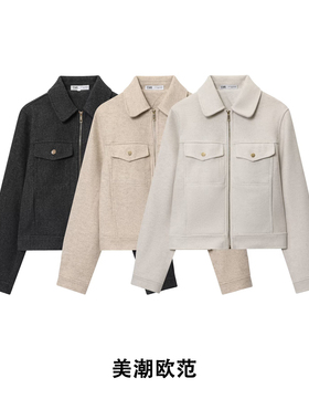 美潮欧范 秋季外贸新款女装 自制欧美风软质拉链夹克外套3046265