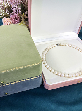 新款八角绒布珍珠项链盒高级圆芯42cm妈妈珍珠项链项圈收纳盒礼盒