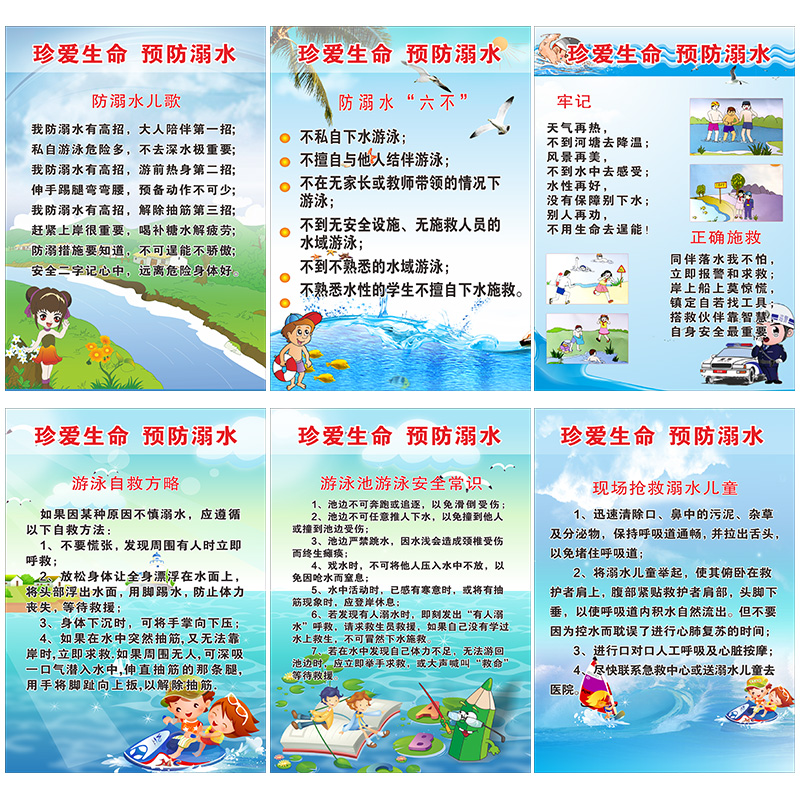 幼儿园小学生预防溺水挂图宣传画手抄报初中珍爱生命