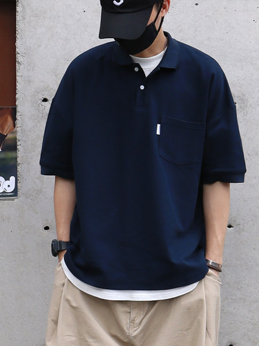 日系city夏季宽松纯色短袖polo衫