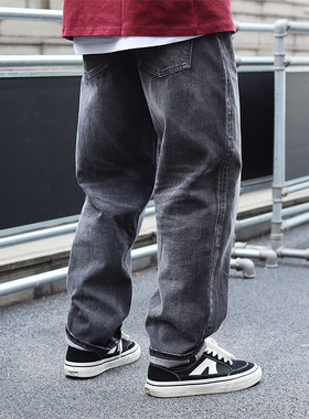 Sigbreak日系复古宽松黑色14OZ赤耳水洗竹节直筒牛仔裤日潮休闲男