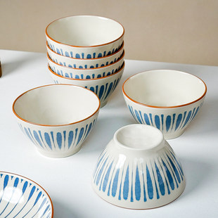 高脚碗家用10个装吃饭的碗5英寸大号陶瓷釉下彩个人专用高颜值碗